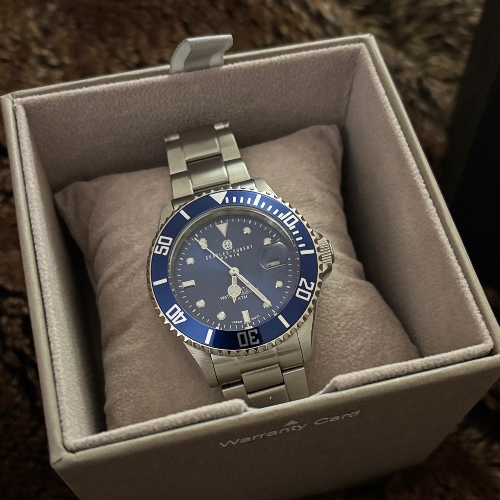 Charles Hubert Paris Men’s Silver and Blue Dive Watch 40mm